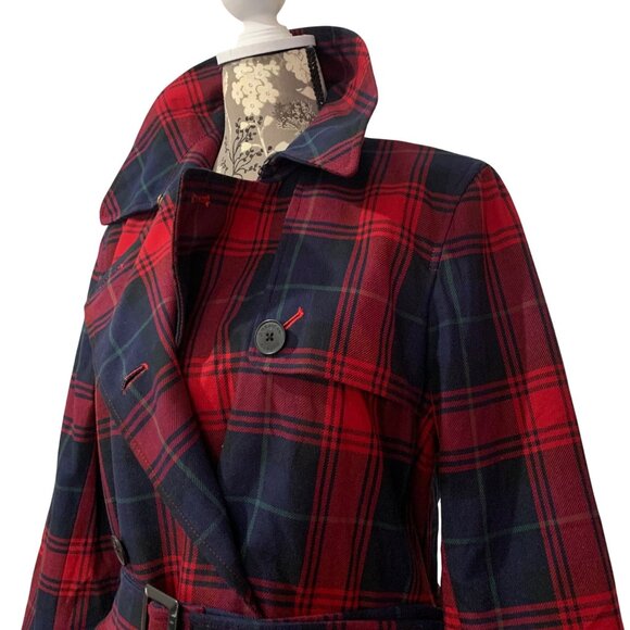 American Living Red Plaid Belted Double Breasted Trench Coat Womens SZ M - Picture 4 of 12